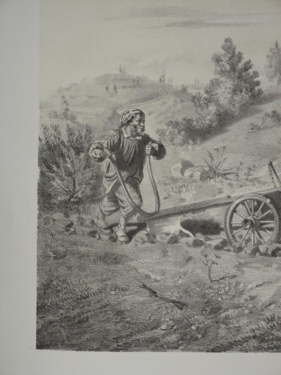 Paysage, le "Labourage", lithographie époque 19ème.-photo-3