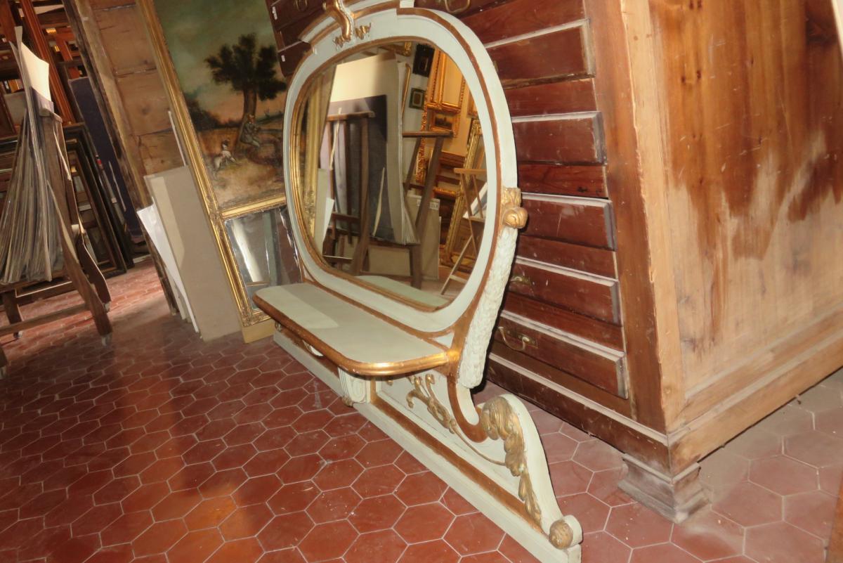 Miroir Ovale, Italien, En Bois Peint Et Doré, époque 19ème.-photo-3