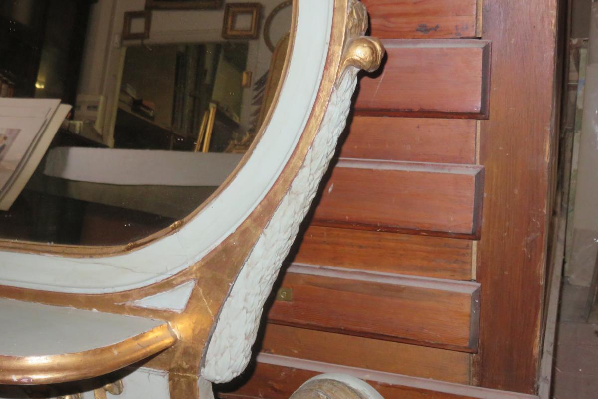 Miroir Ovale, Italien, En Bois Peint Et Doré, époque 19ème.-photo-5