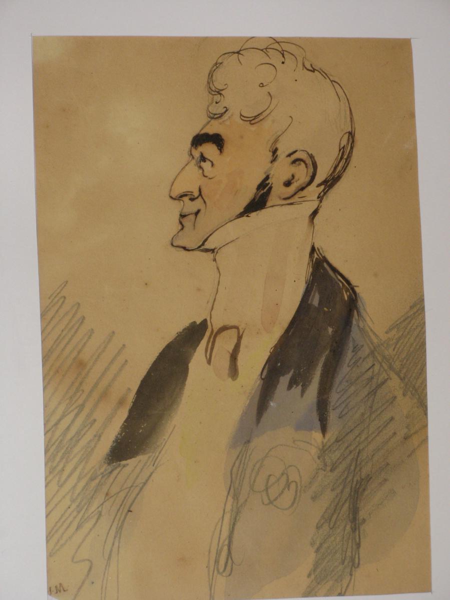 Watercolor, Portrait Of A Man, Attributed To Henry Monnier, 19th.-photo-2