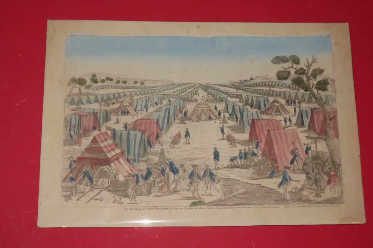 " Vue d'un camp de l'Armée Prussienne", vue d'optique époque 18ème.