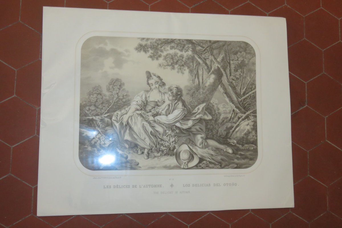 " Les Charmes du Printemps " et " Les Délices de l'Automne "; gravures époque 19ème.-photo-1