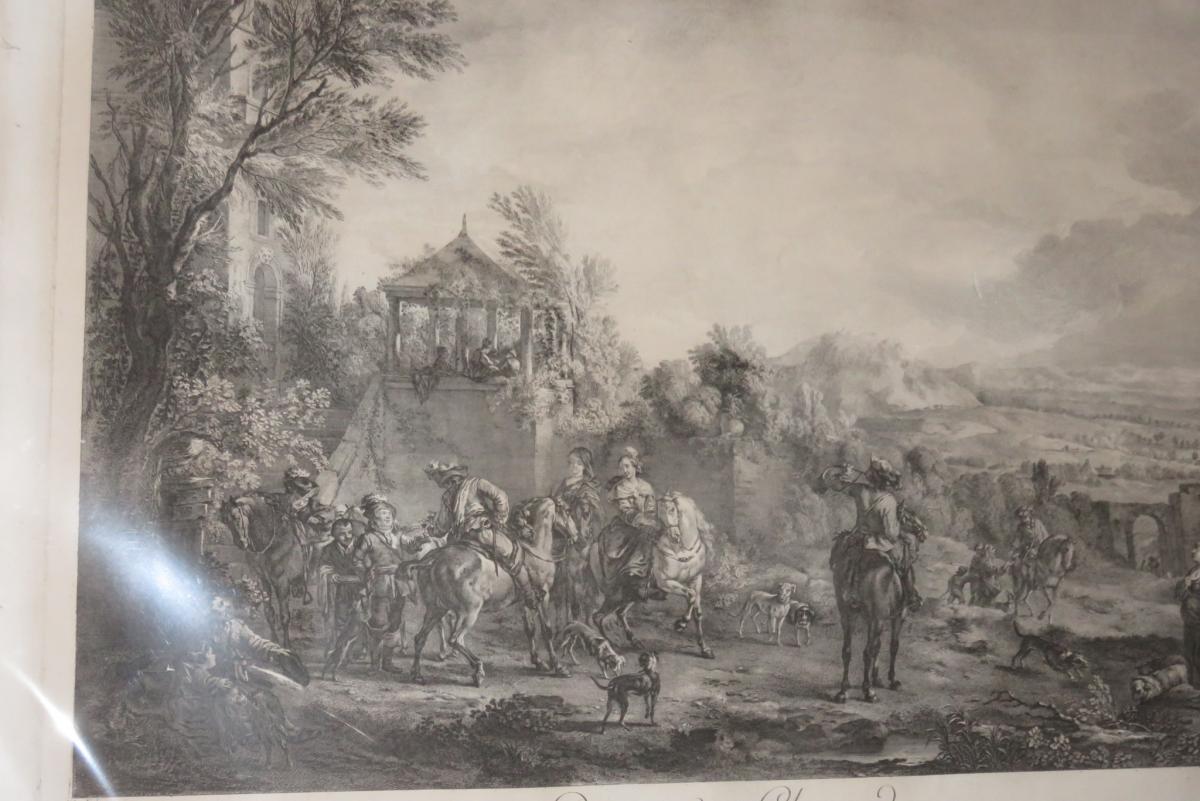 " Départ de Chasse ", gravure époque 19ème.-photo-2