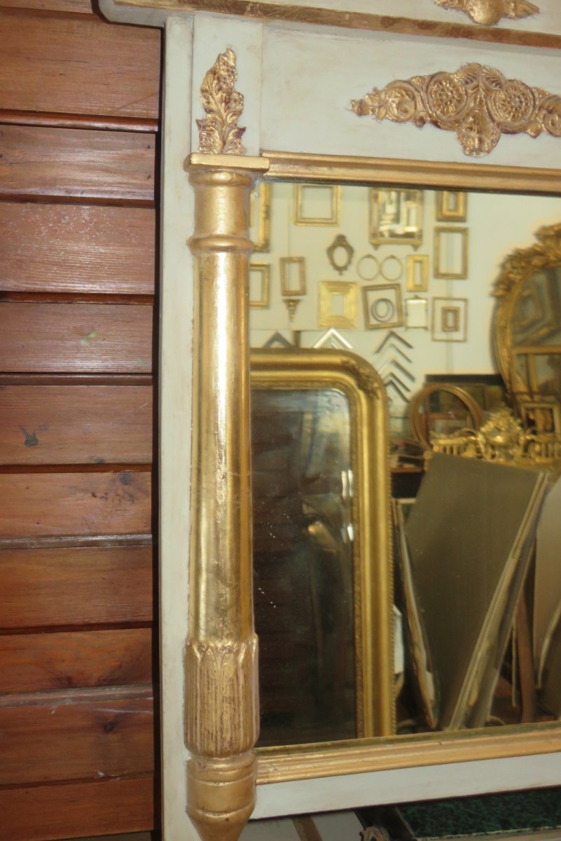 Miroir Avec Colonnes En Bois Peint Et Doré, époque 19ème.-photo-3
