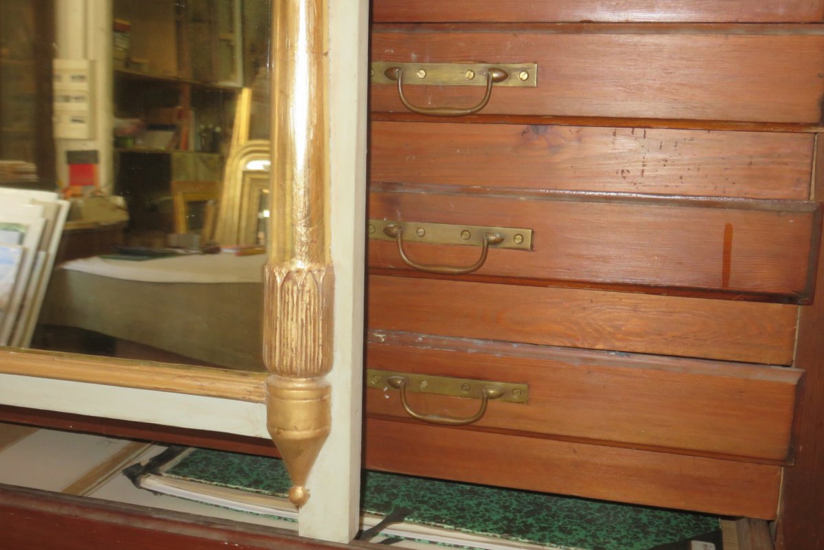 Miroir Avec Colonnes En Bois Peint Et Doré, époque 19ème.-photo-3