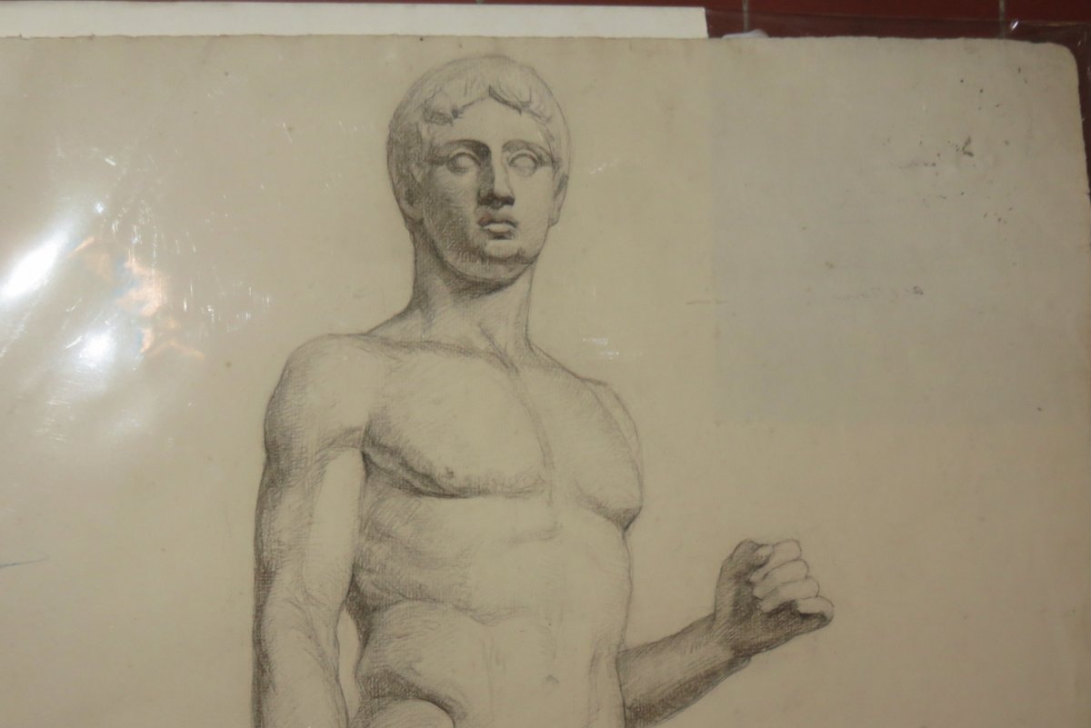 Nu Masculin, Dessin Au Fusain, époque 20ème.-photo-2