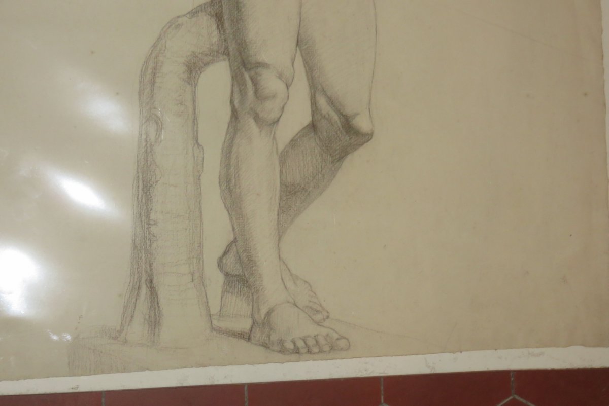 Nu Masculin, Dessin Au Fusain, époque 20ème.-photo-4