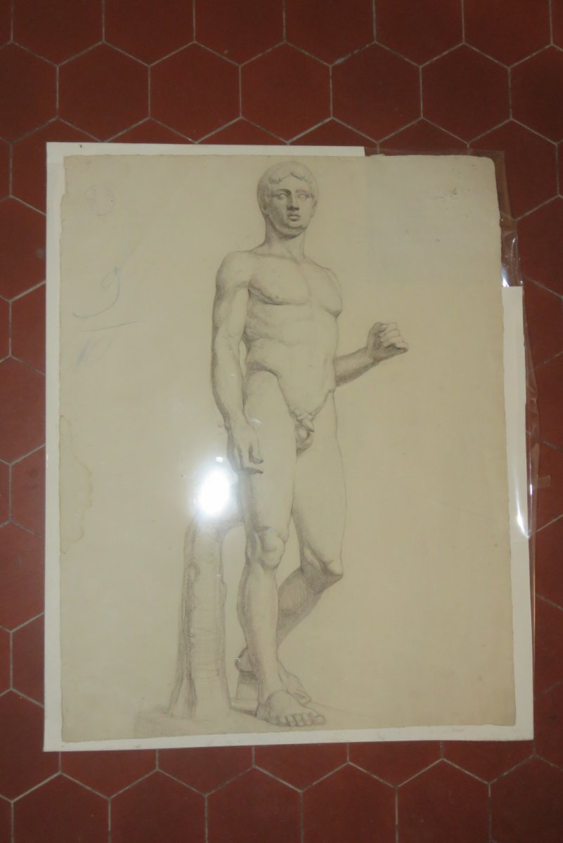 Nu Masculin, Dessin Au Fusain, époque 20ème.