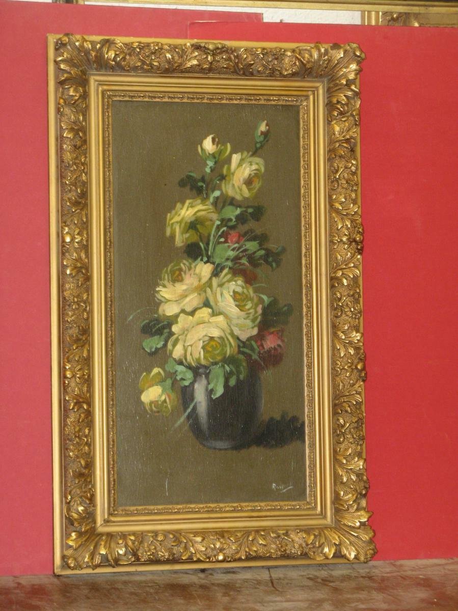 Bouquet De Fleurs, Peinture à l'Huile Sur Bois époque Fin 19ème.