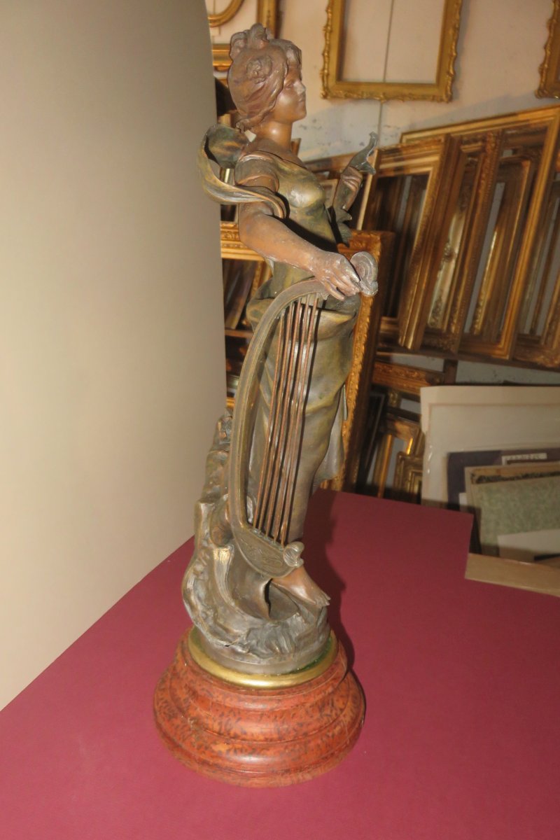 La " Mélodie " et la " Pensée ",paire de statues en régule, signée  Moreau,  époque fin 19ème.-photo-3