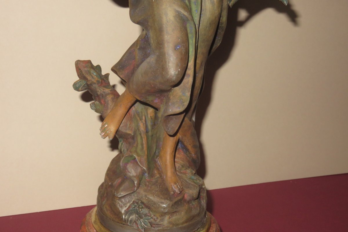 La " Mélodie " et la " Pensée ",paire de statues en régule, signée  Moreau,  époque fin 19ème.-photo-8