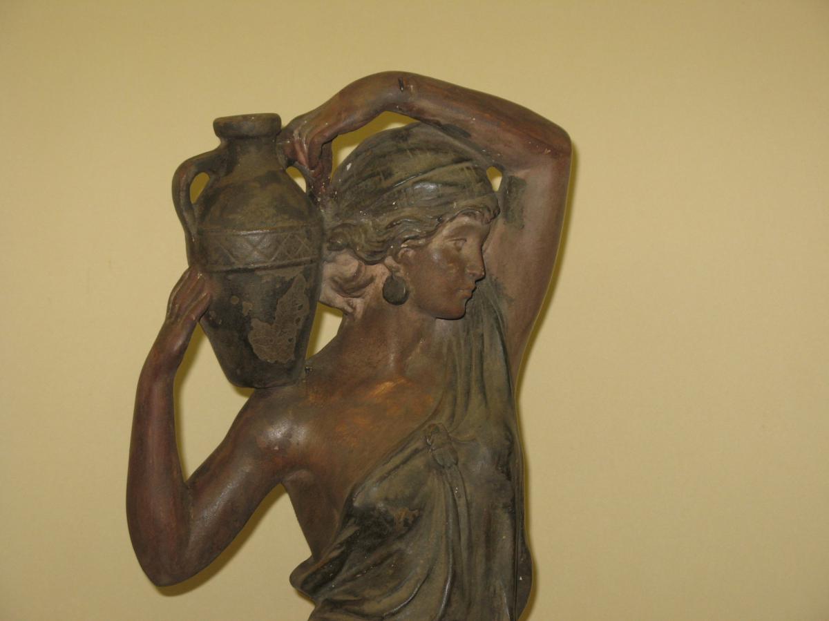 " La Samaritaine ", Sculpture signée, en  plâtre, époque 20ème.-photo-2
