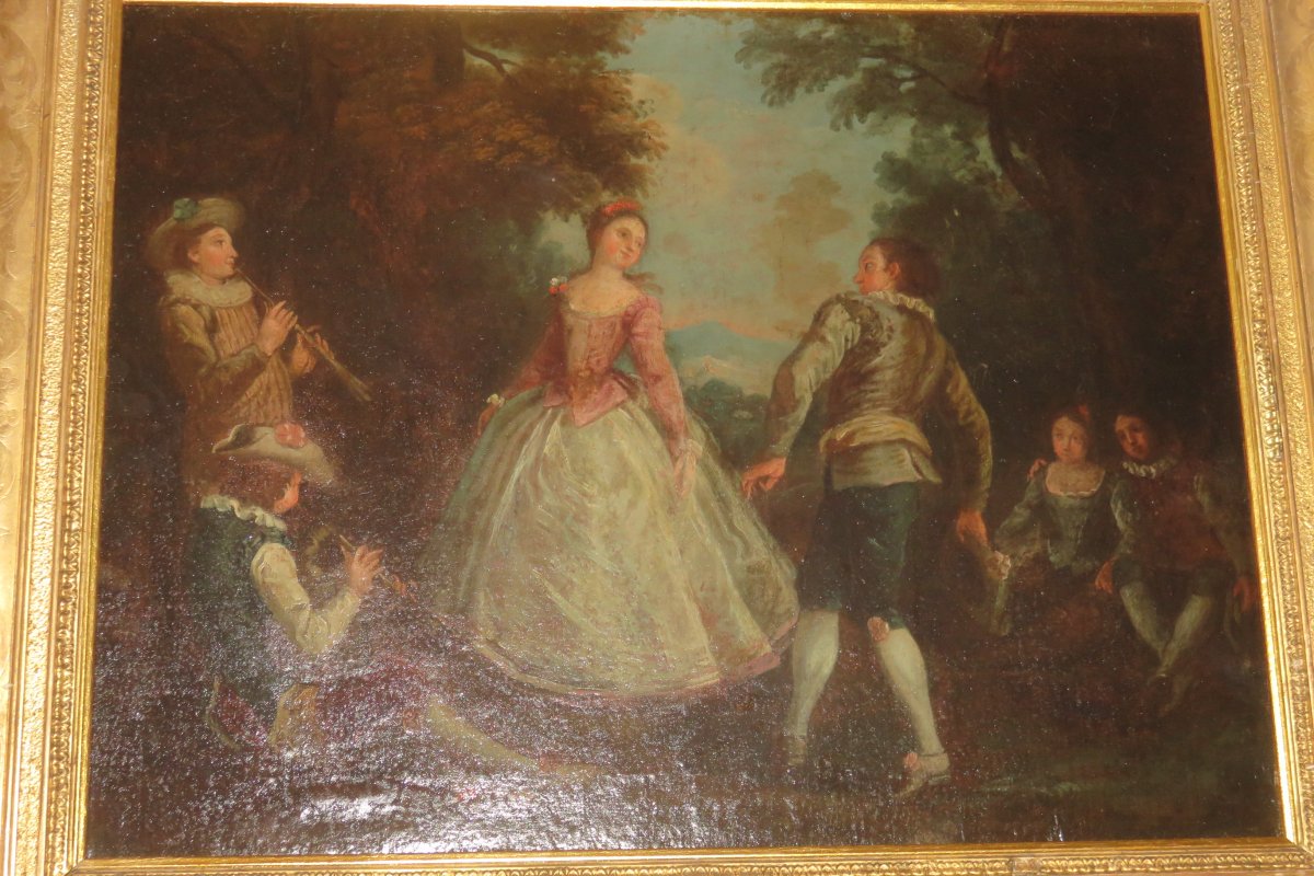 Scène Galante Avec Musiciens, Peinture époque 18ème.-photo-2