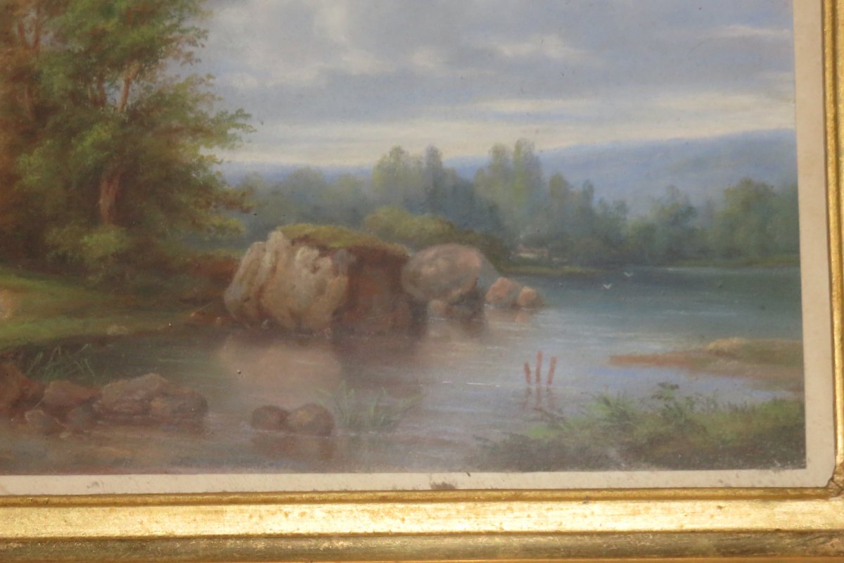 Paysage Avec Sous Bois Et Pièce d'Eau, Pastel époque 19ème.-photo-3