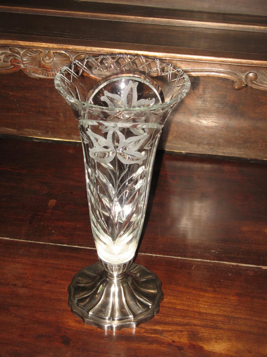 Vase En Cristal, époque Art Déco.