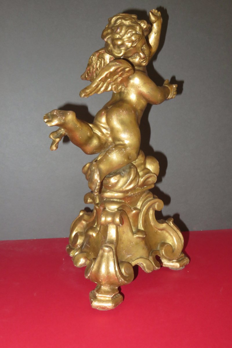 Winged Angel, Venetian Statue In Golden Wood, 19th Time.-photo-1
