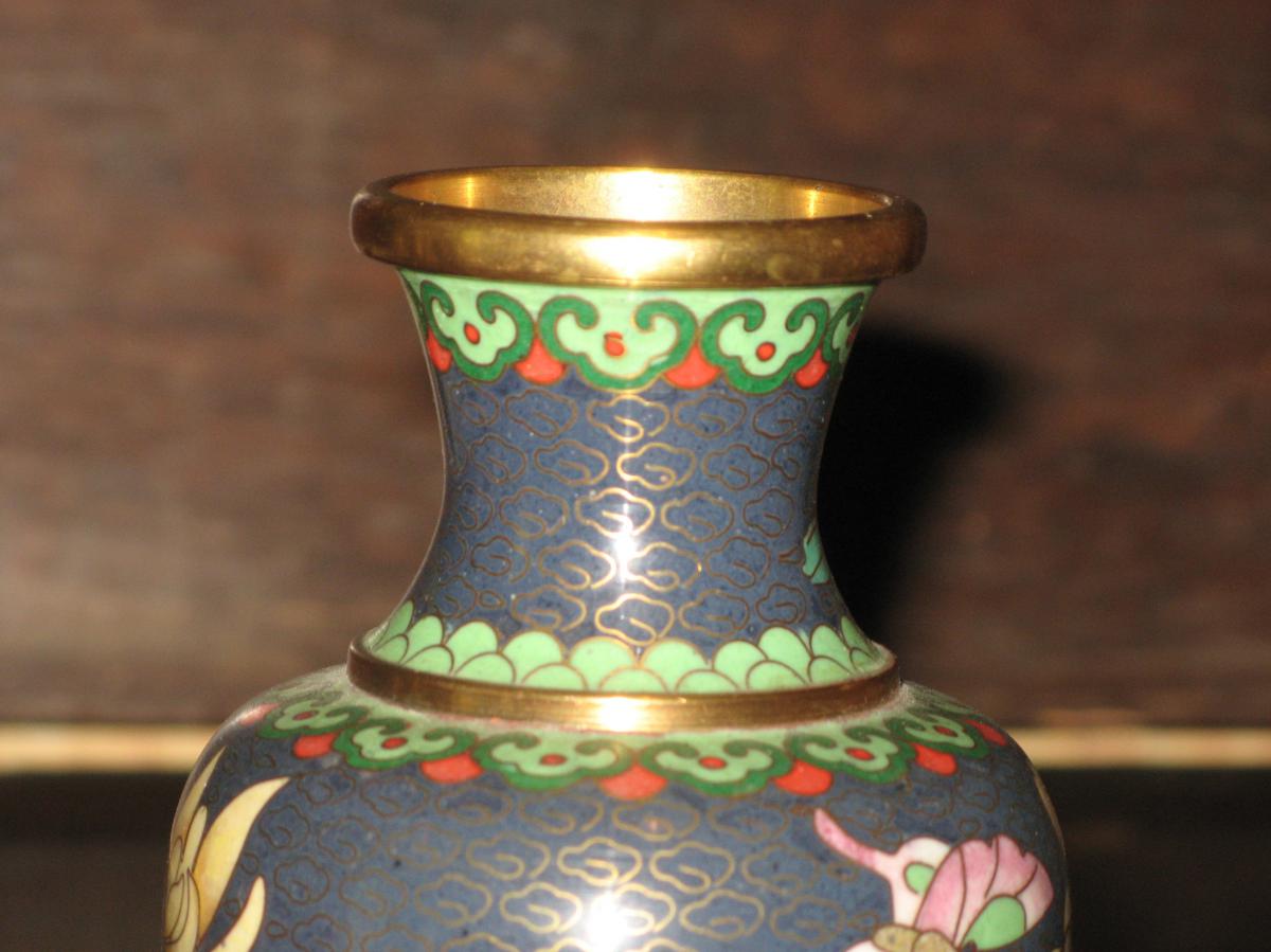 Vase Chinois En Cuivre Cloisonné, époque 20ème.-photo-2