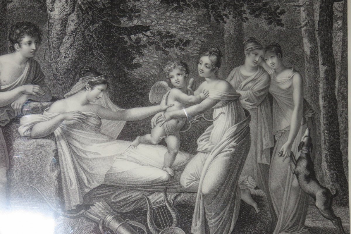 "love Ignites Calypso And Eucharis", 19th Century Etching.-photo-3