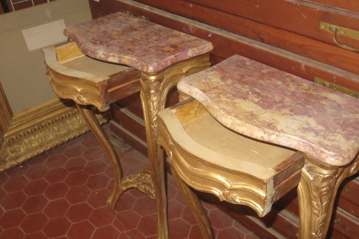 Pair Of Console With Two Feet, 19th Time, In Golden Wood.-photo-3