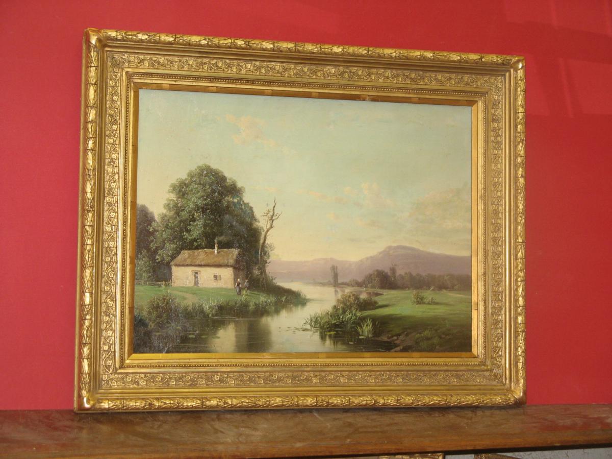 Paysage, Peinture époque 19ème,  Signée A. Godchaux.