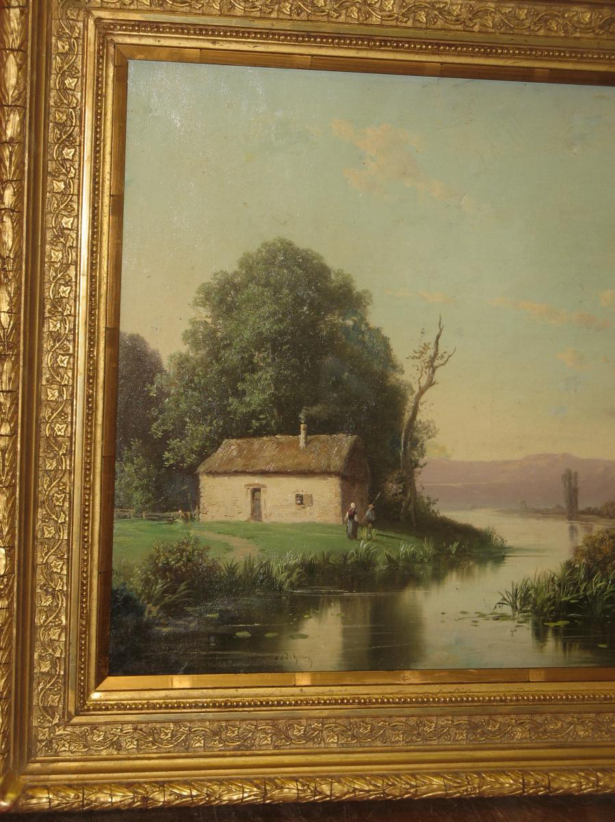 Landscape Painting 19th Time, Signed A. Godchaux.-photo-2