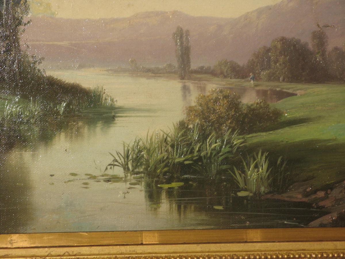 Landscape Painting 19th Time, Signed A. Godchaux.-photo-1