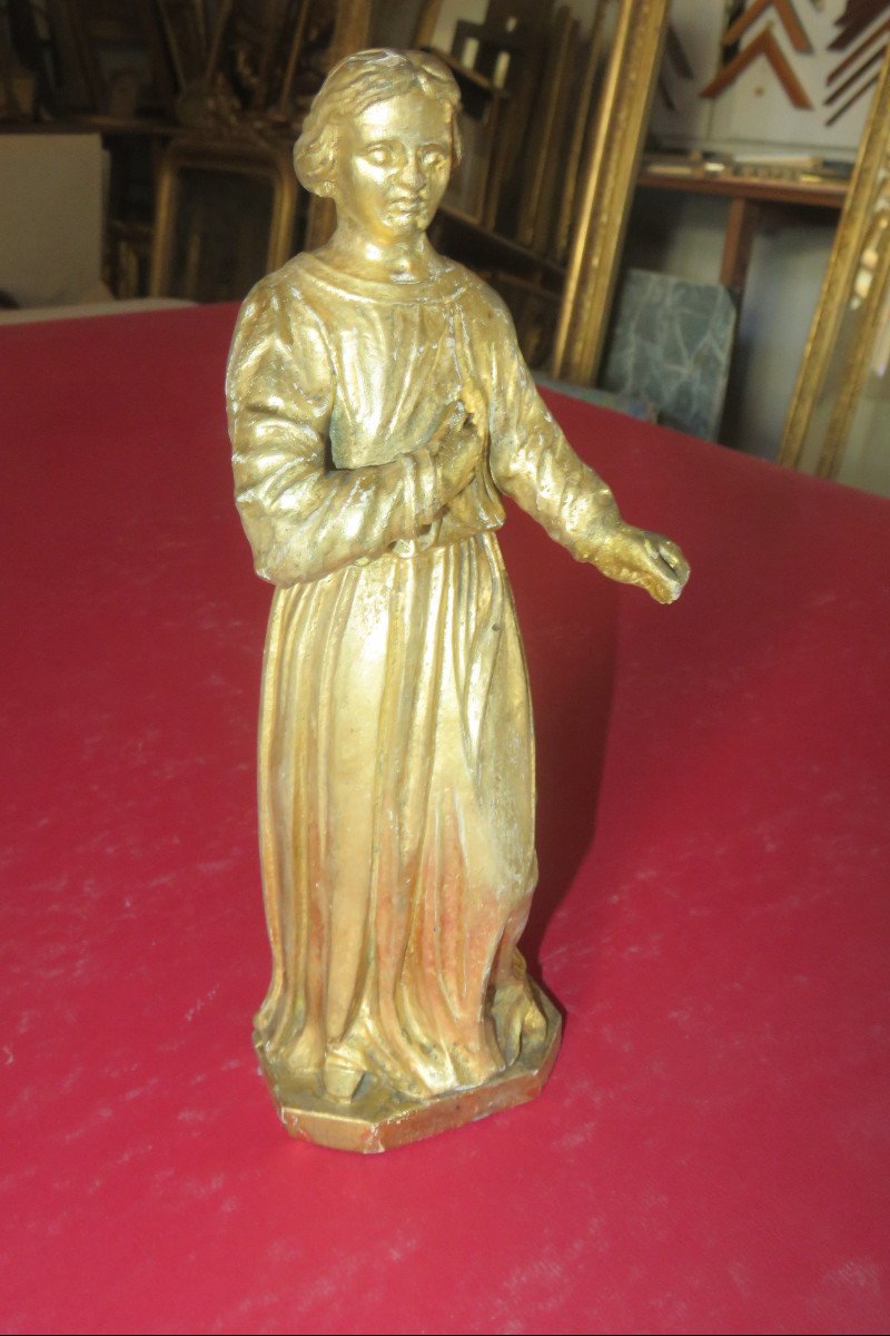 Statue Representing A Monk, 19th Time, In Golden Wood.-photo-2
