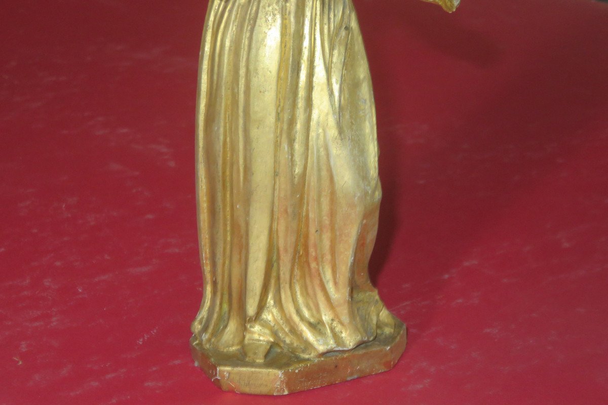 Statue Representing A Monk, 19th Time, In Golden Wood.-photo-4
