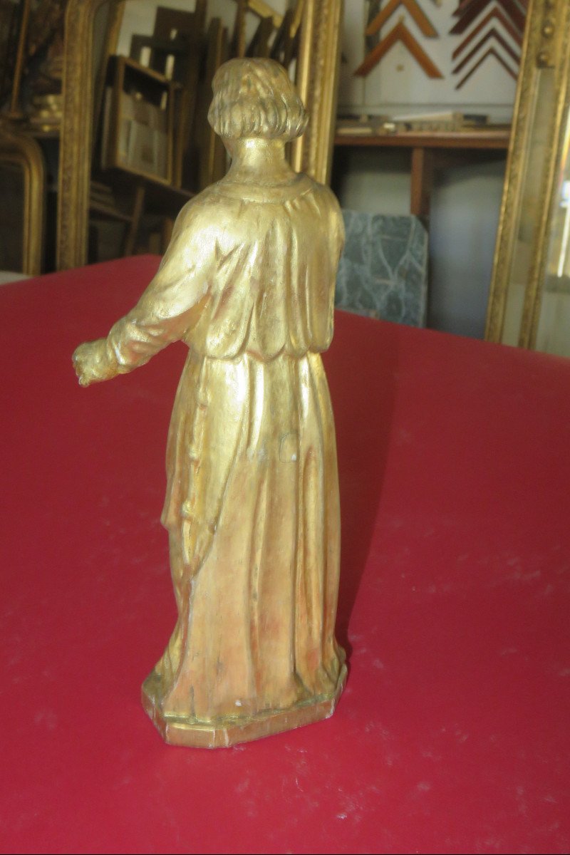 Statue Representing A Monk, 19th Time, In Golden Wood.-photo-3