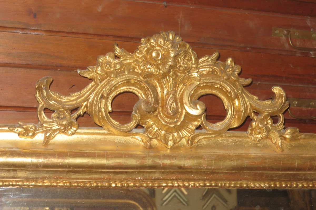 Louis Philippe Mirror, With Fronton, 19th Time, In Golden Wood.-photo-2