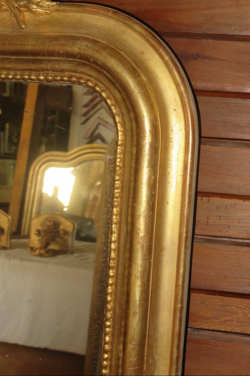 Louis Philippe Mirror, With Fronton, 19th Time, In Golden Wood.-photo-3