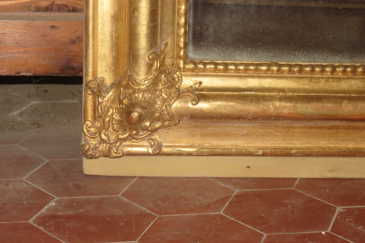 Louis Philippe Mirror, With Fronton, 19th Time, In Golden Wood.-photo-3