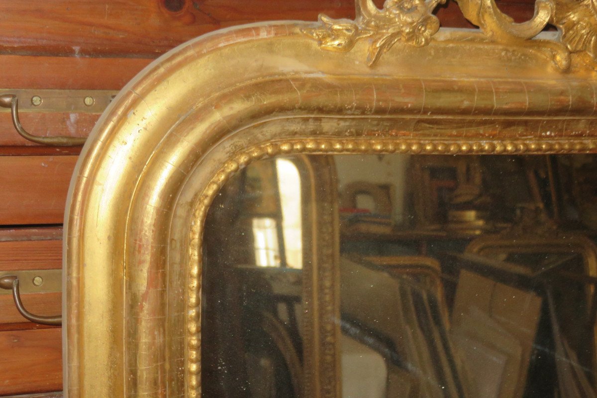 Miroir Louis Philippe,  Avec Fronton,  époque 19ème,  En Bois Doré.-photo-4