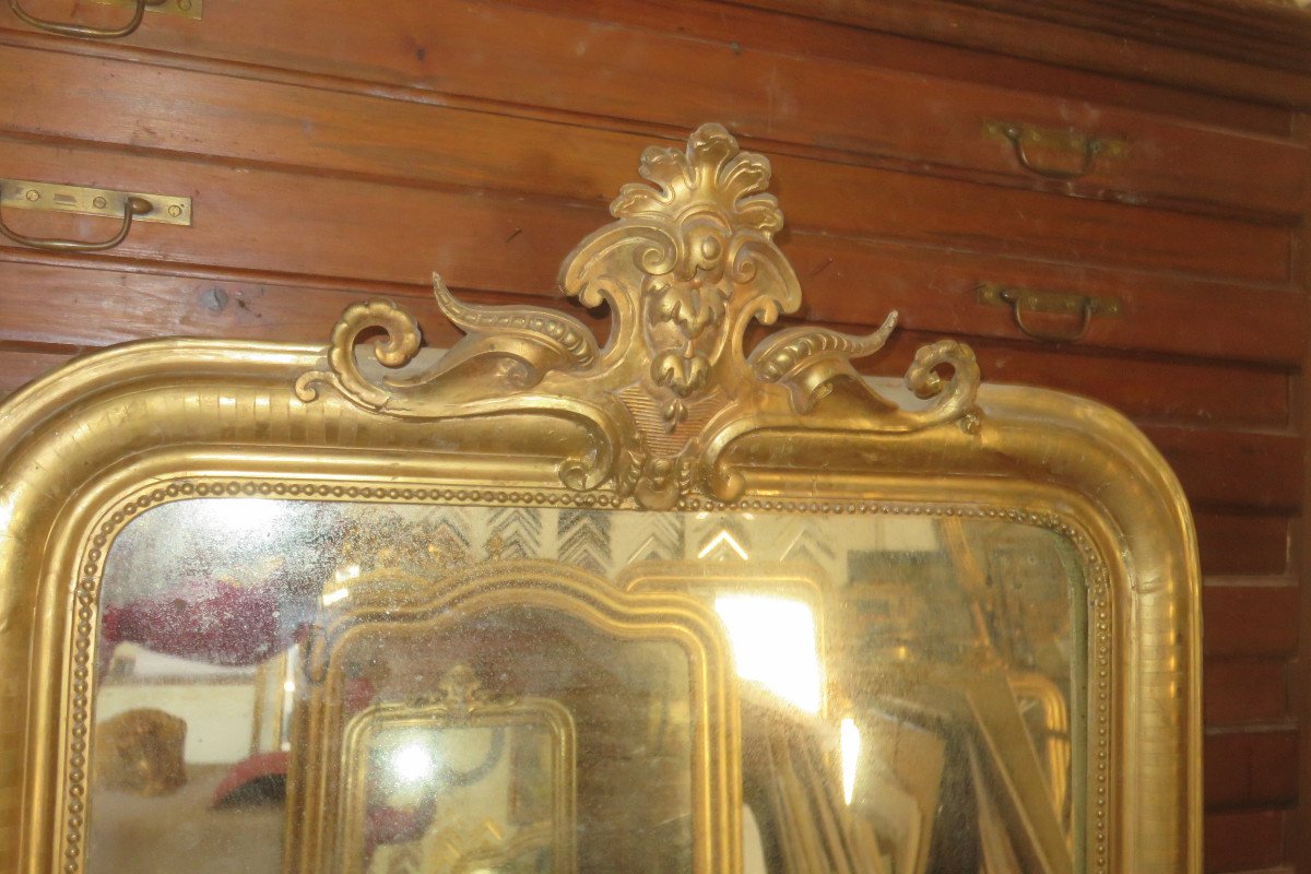 Miroir Louis Philippe, avec fronton,  époque 19ème, En Bois Doré.-photo-3