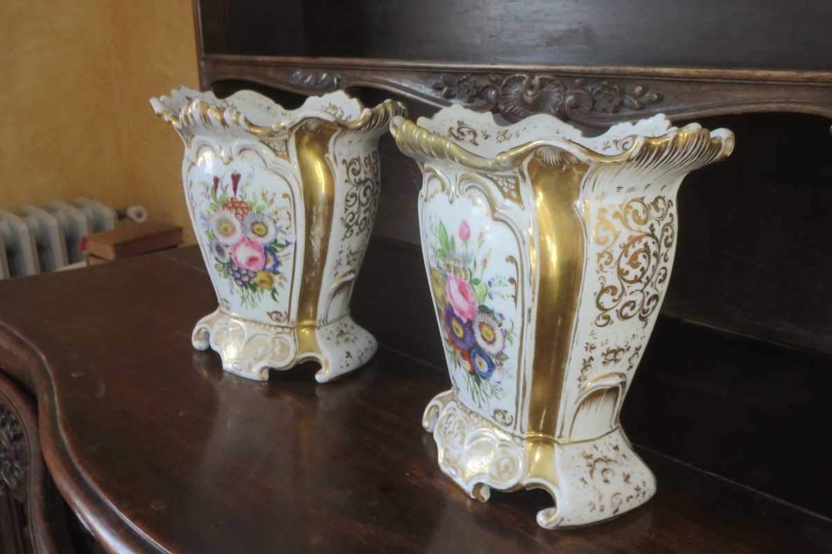 Pair Of Bridal Vases, Porcelain, Late 19th Time.-photo-3