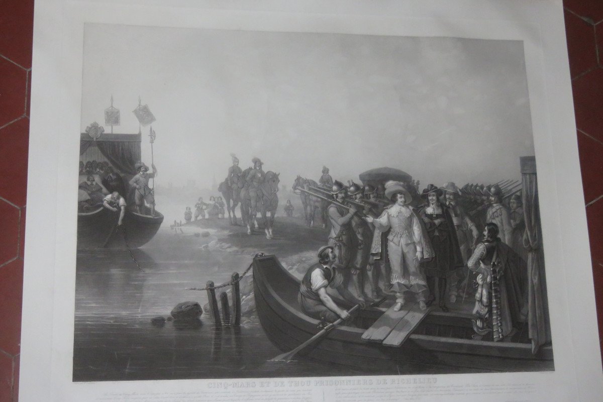 Cinq Mars, Favorite Of King Louis XIII; With Thou, Prisonniers De Richelieu, 19th Century Etching.