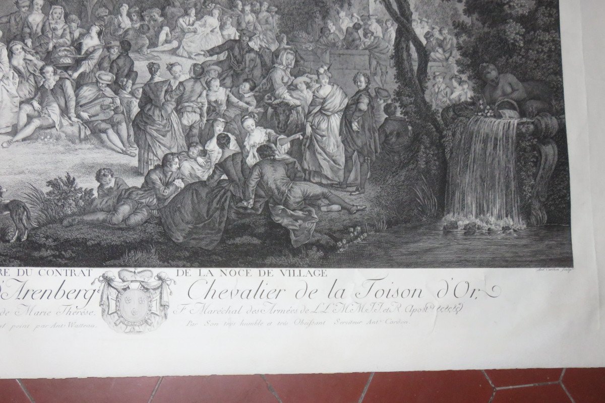 "La signature du contrat de la noce du village", eau-forte époque 19ème.-photo-2