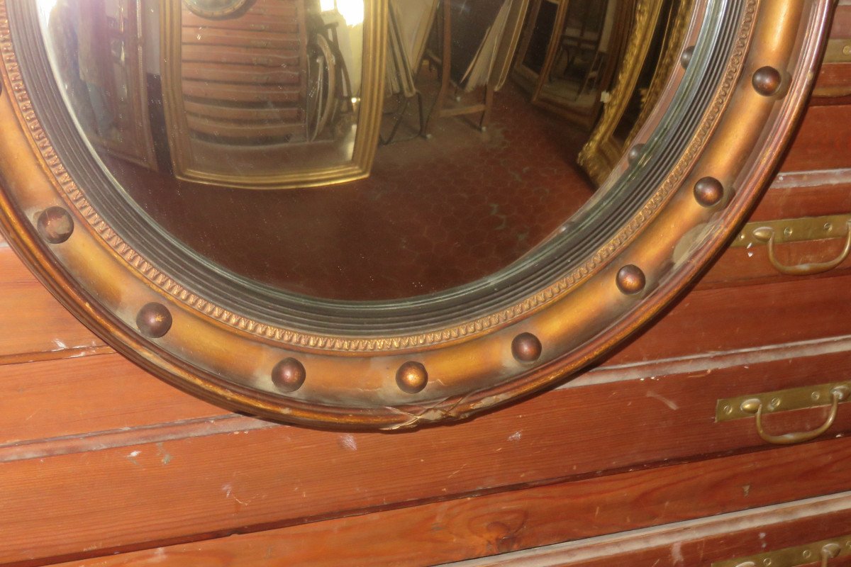 Grand Miroir Sorcière,  en bois doré,  époque Début 20 ème.-photo-2