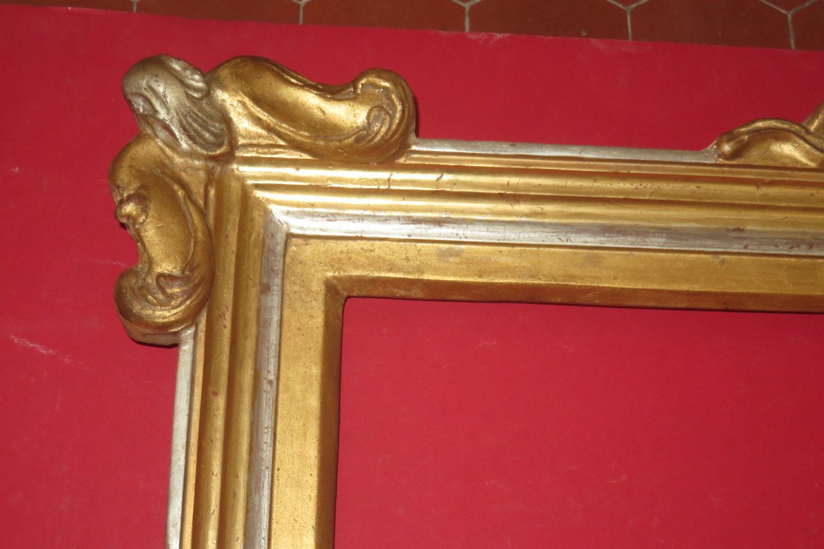 Frame Art Nouveau, Early 20th, In Golden And Silver Wood.-photo-2