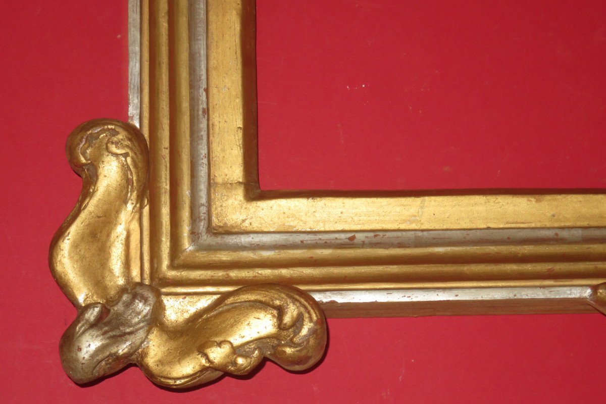 Frame Art Nouveau, Early 20th, In Golden And Silver Wood.-photo-2