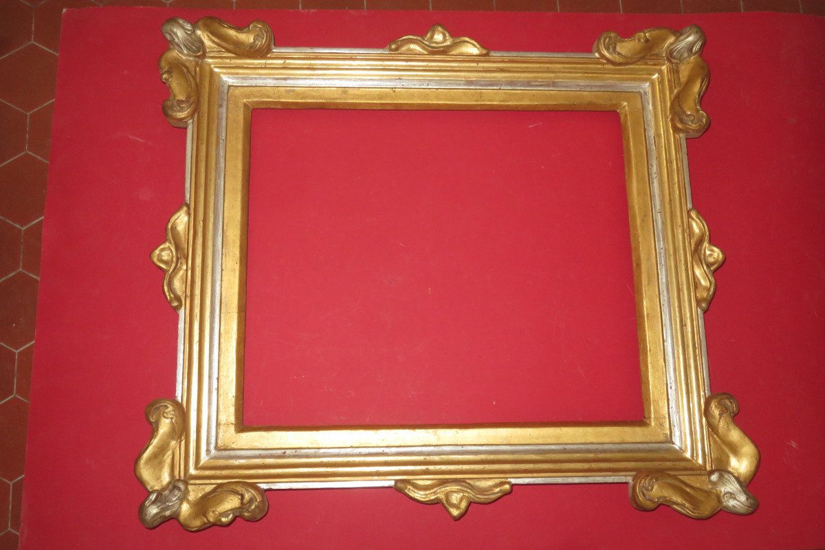 Frame Art Nouveau, Early 20th, In Golden And Silver Wood.