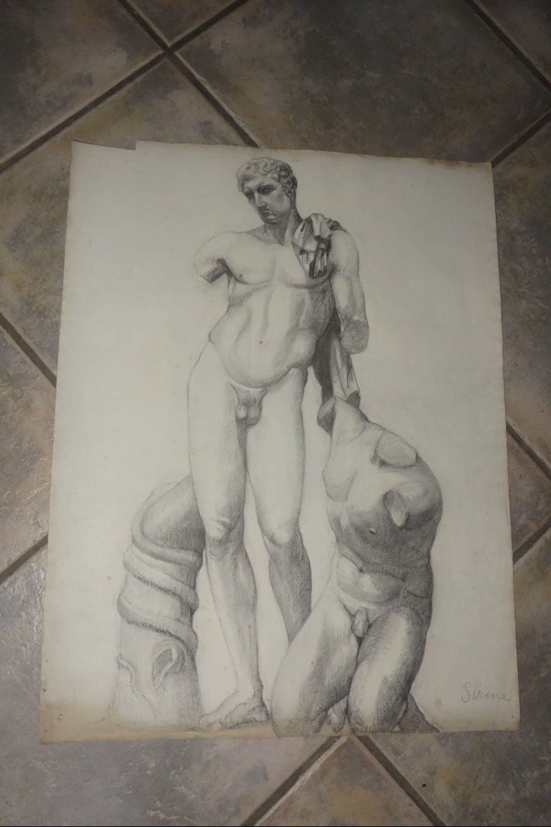 Two Large Drawings Of Nudes From The Early 20th Century.-photo-2