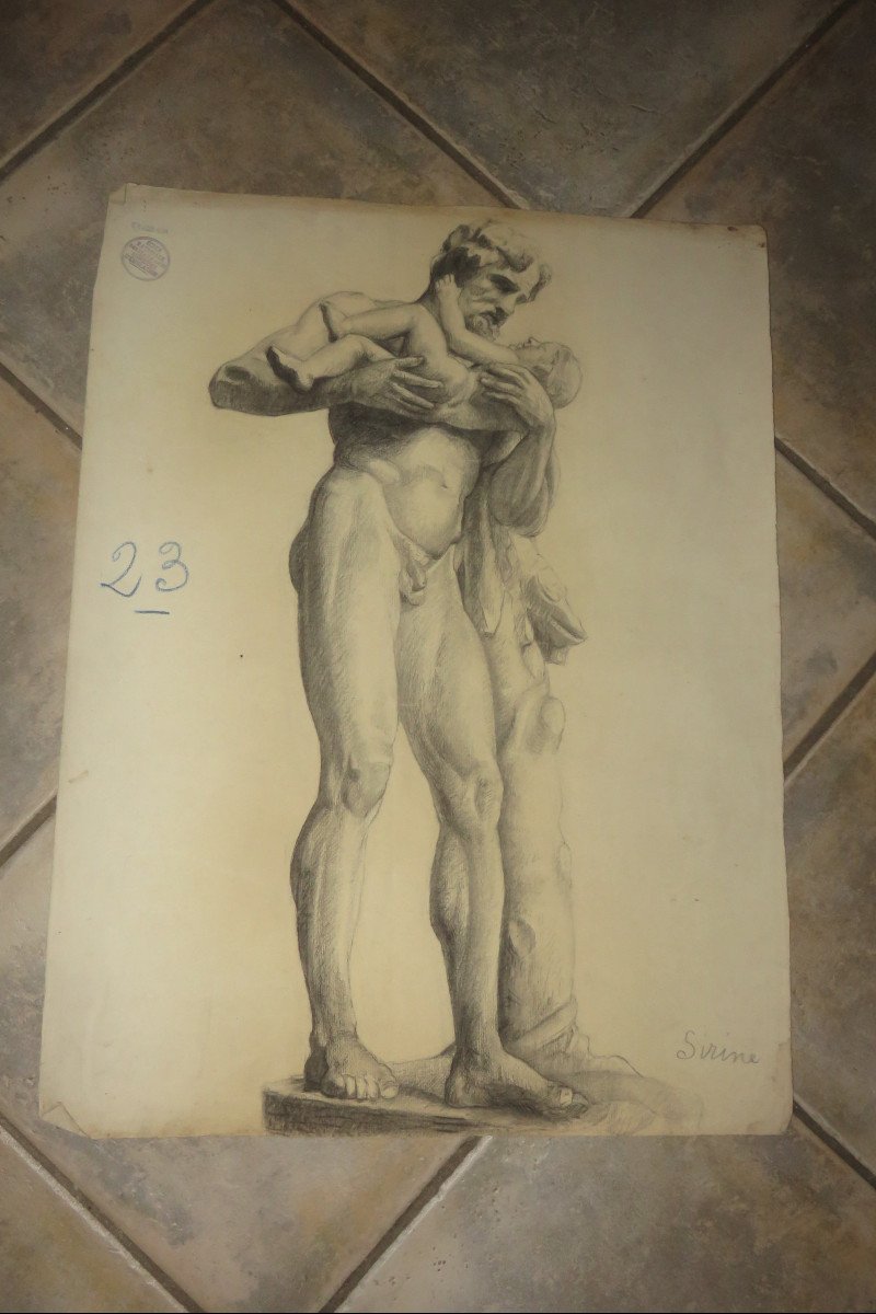 Two Large Drawings Of Nudes From The Early 20th Century.-photo-1