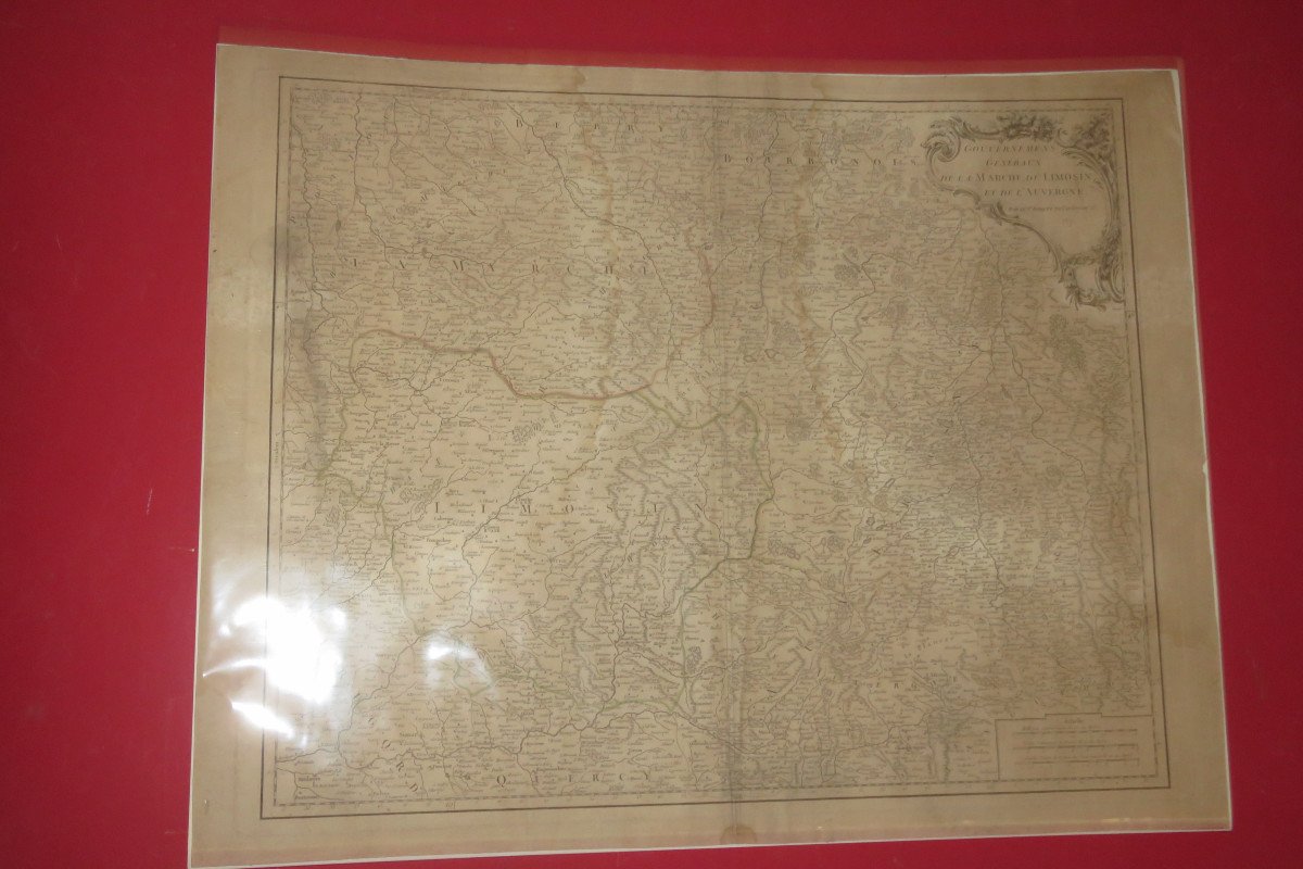 Carte " Gouvernements Généraux De La Marche du Limosin et de L' Auvergne  ", époque 18 ème.