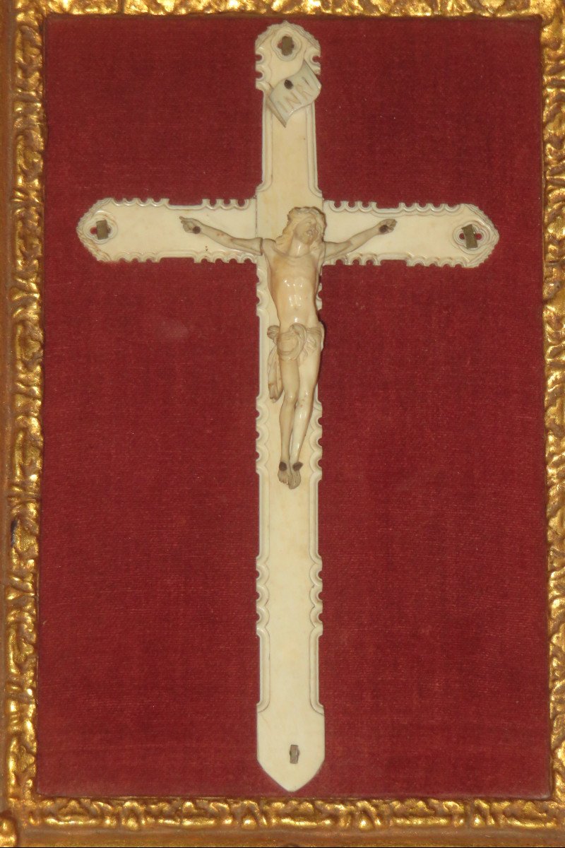 Christ And Cross In Carved Ivory, 19th Time.-photo-2