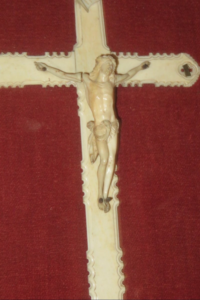 Christ And Cross In Carved Ivory, 19th Time.-photo-3