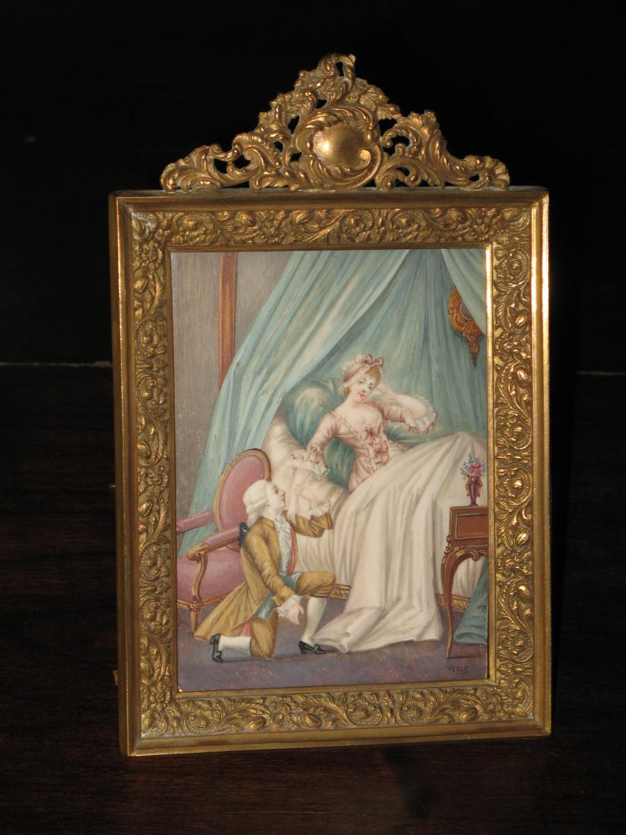 Scène Galante, Miniature peinte à la main, époque 19ème.