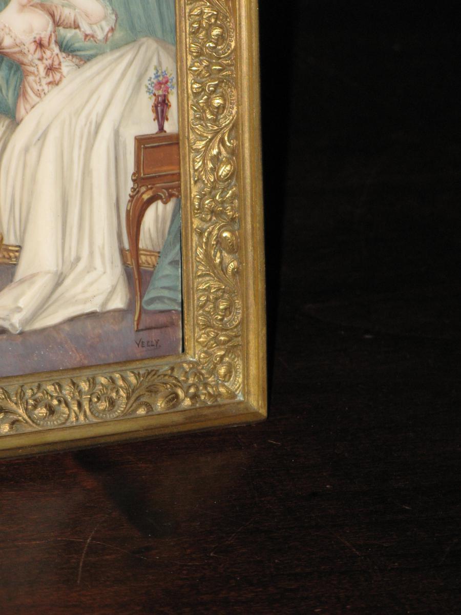 Scene Galante, Miniature On Ivory, 19th Time.-photo-3