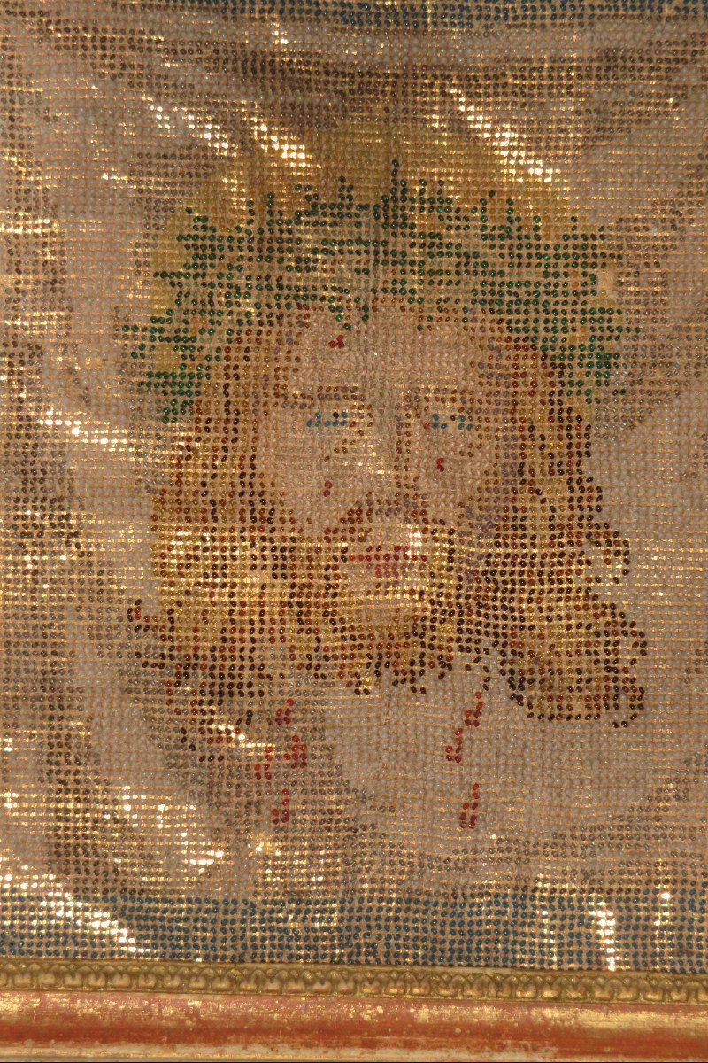 Christ In Bead Embroidery, Early 19th Time.-photo-4