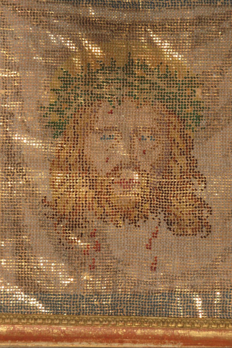 Christ En Broderie De Perles, époque Début 19ème.-photo-4